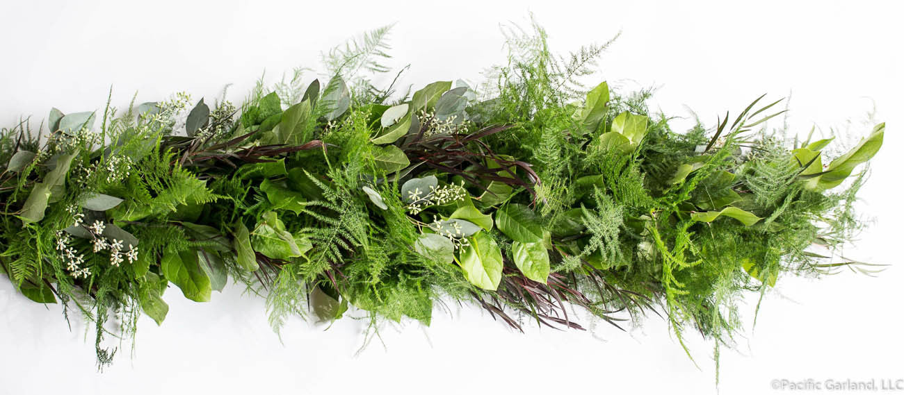 Beautiful Fresh Designers Choice Four Item Extra Full Garland with Plumosa, Agonis, Salal and Seeded Eucalyptus and Finished End