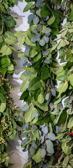 Fresh Hanging Salal and Silver Dollar Eucalyptus Garland in Middle 