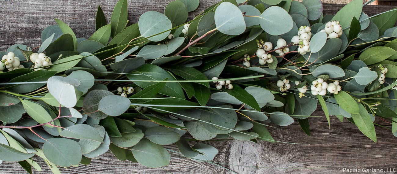 Our Berry Up! 'Signature Series' Garland made with fresh Bay Leaf, Snowberry, Bear Grass and Eucalyptus