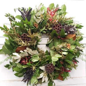 beautiful everlasting wreath with lotus pods