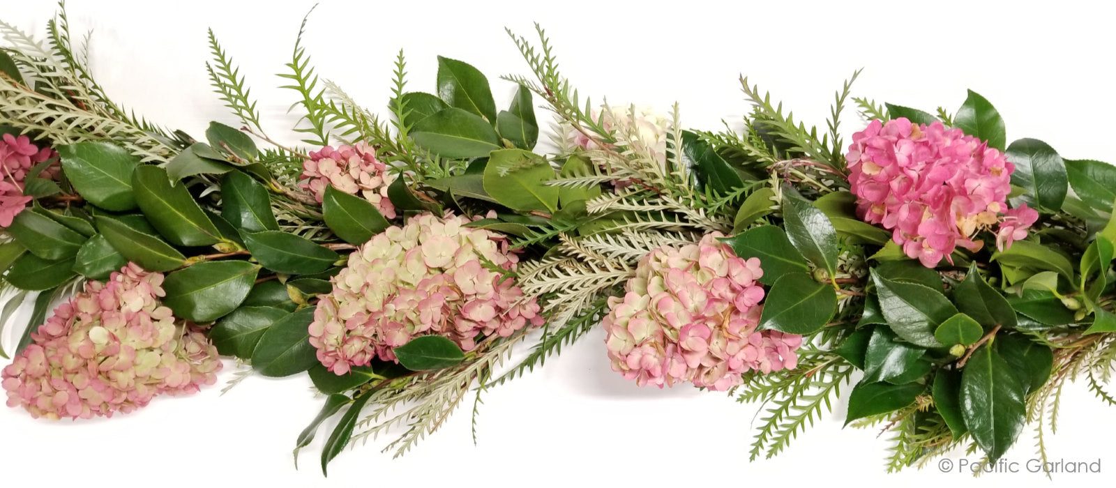 Stunning Hydrangea garland with Camellia and Grevillea