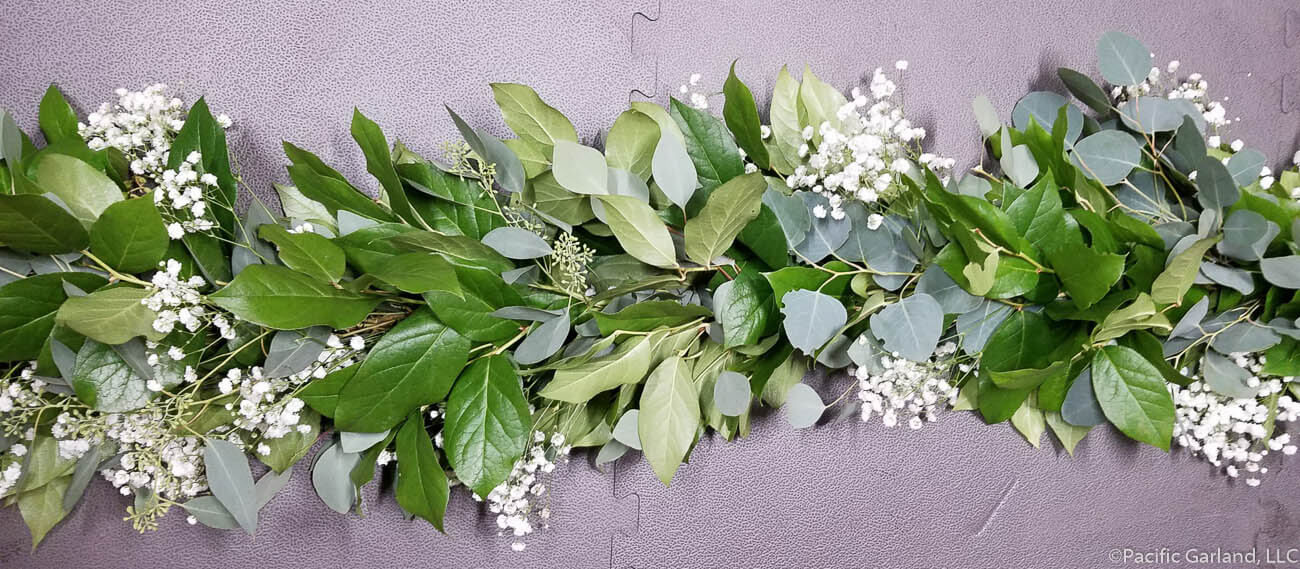 Garland of baby's breath and eucalyptus leaves for wedding and holidays