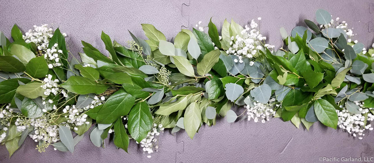 Beautiful Baby's Breath, Salal & Seeded Eucalyptus Garland