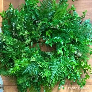Mixed Ferns, Boxwood and Podocarpus on this Woodland Series EverRing Wreath